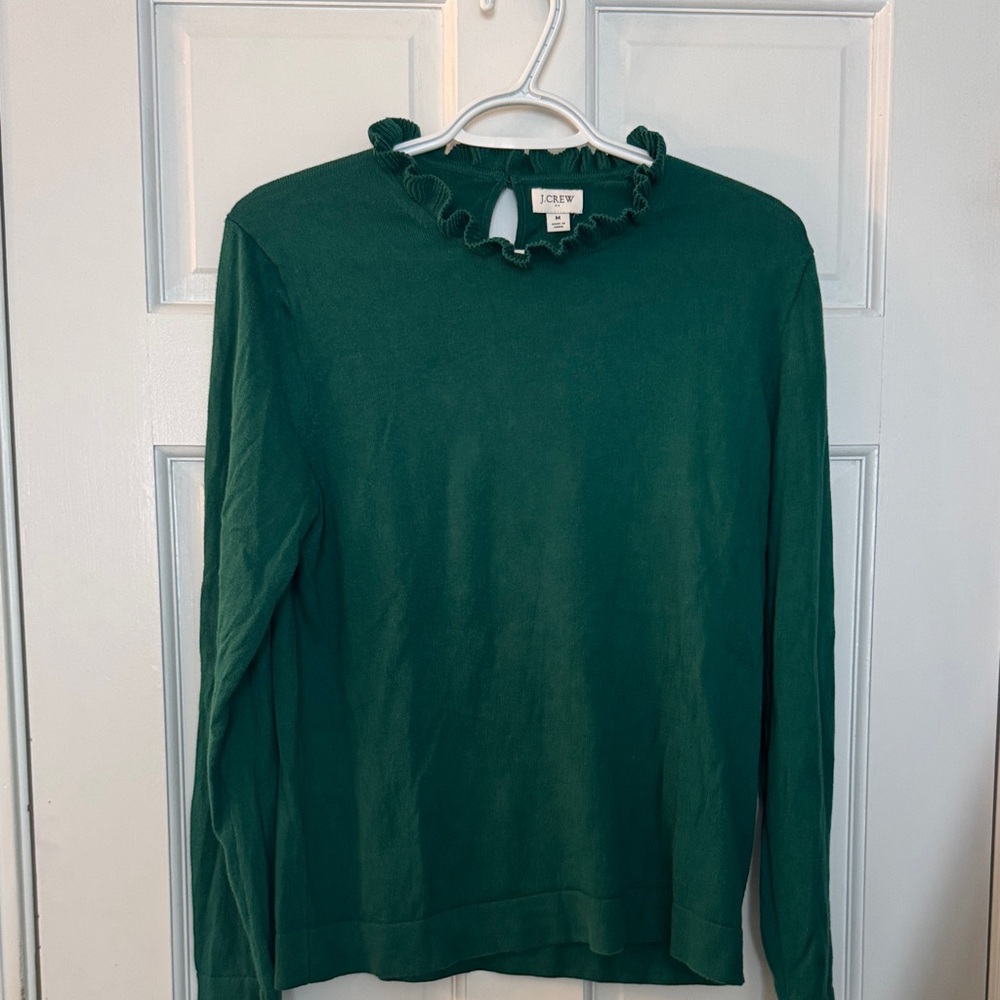 J. Crew Emerald Ruffle Neck Sweater